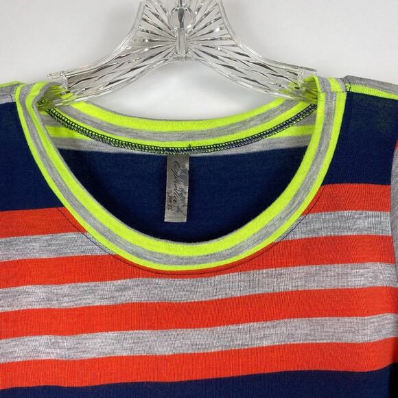 OPHELIA for FC S Multicolor Striped Top Navy Blue Gray Neon Green - Picture 2 of 7